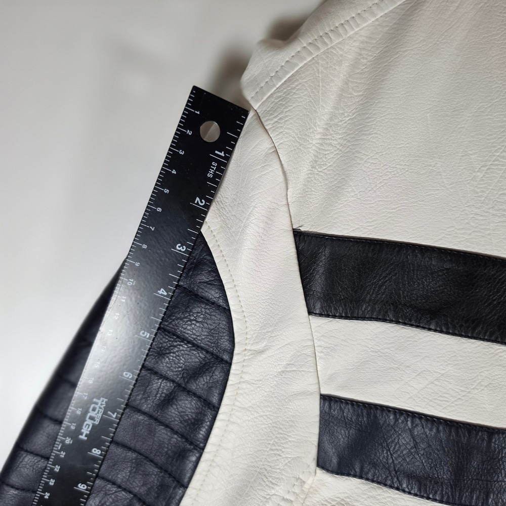 Cbyezy Mens Faux Leather Moto Jacket Black White Colorblock Cafe Racer 2XL - Picture 5 of 10